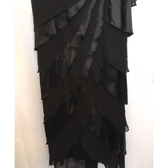 TADASHI SHOJI Black Silk Tiered V-neck Gown Sleeveless Size 6 Stunning - Picture 12 of 12